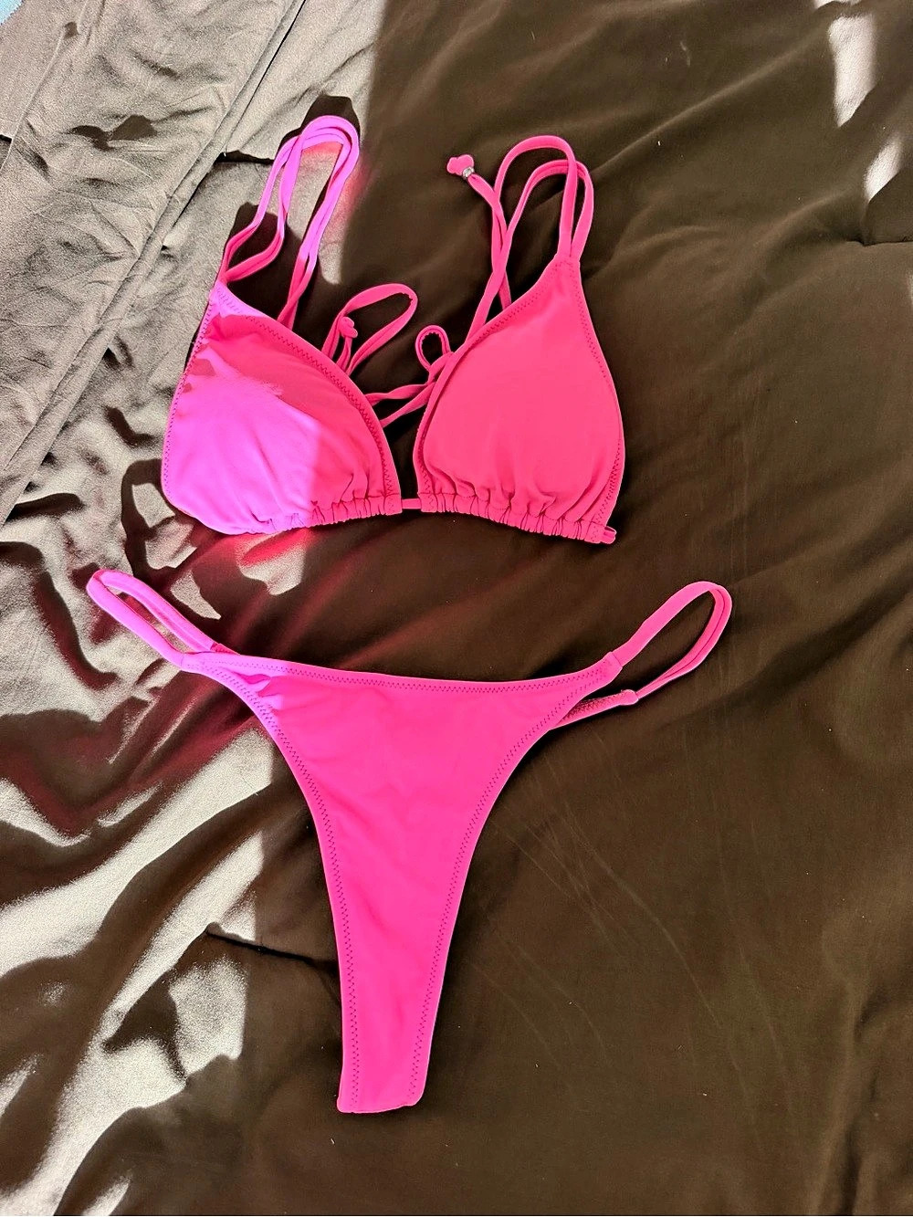 White Fox Pink Bikini Set Like New neon pink triangle